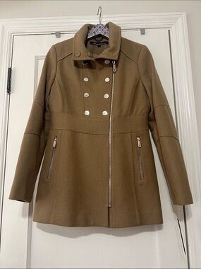 Kenneth Cole Wool Blend Fawn Brown Double-Breasted Pea Coat